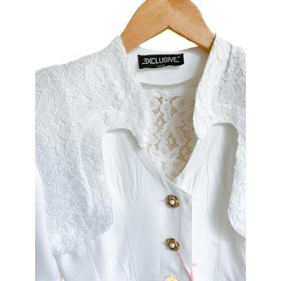 Marynarka Exclusive Eric Andres Paris, biała, długa, złote guziki, coham vintage sklep online