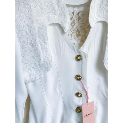 Marynarka Exclusive Eric Andres Paris, biała, długa, złote guziki, coham vintage sklep online