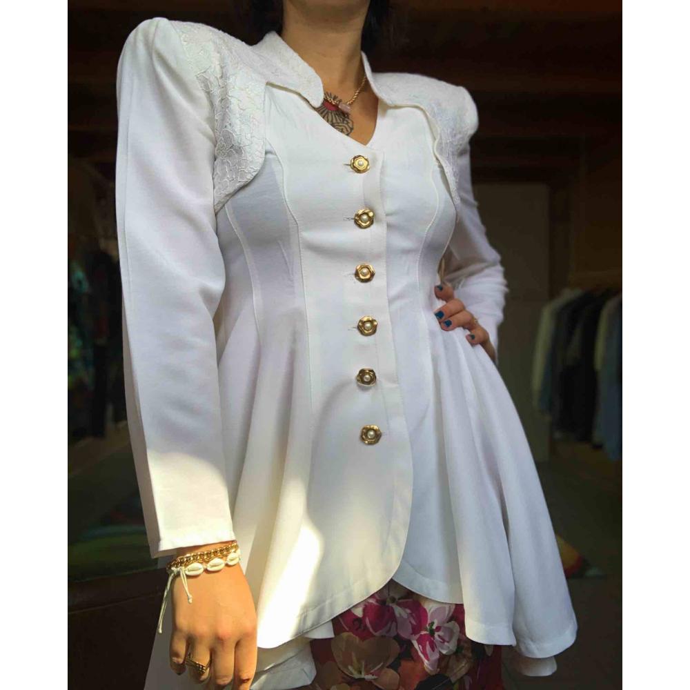 Marynarka Exclusive Eric Andres Paris, biała, długa, złote guziki, coham vintage sklep online