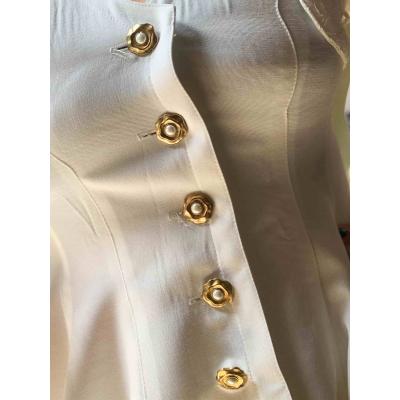 Marynarka Exclusive Eric Andres Paris, biała, długa, złote guziki, coham vintage sklep online